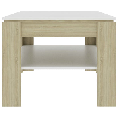 Tavolino Bianco e Rovere Sonoma 110x60x47 cm Legno Multistrato