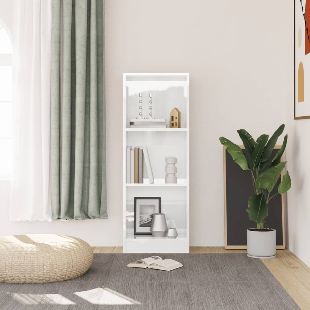 Libreria 3 Ripiani Bianco Lucido 40x24x109 cm Legno Multistrato