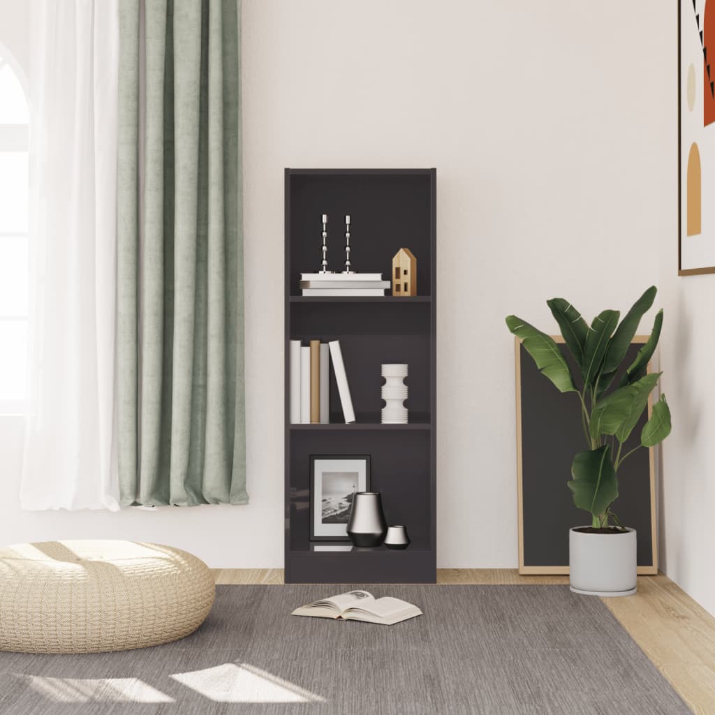Libreria 3 Ripiani Grigio Lucido 40x24x109 cm Legno Multistrato
