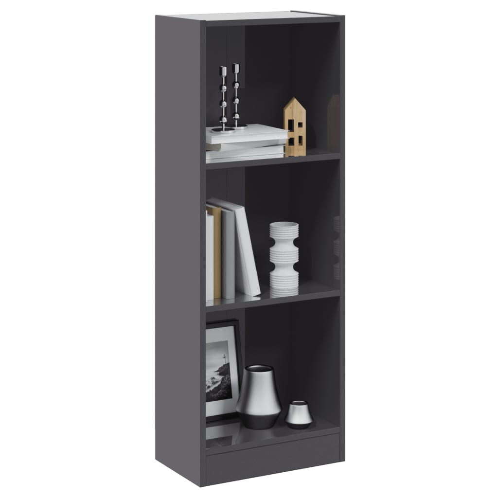 Libreria 3 Ripiani Grigio Lucido 40x24x109 cm Legno Multistrato