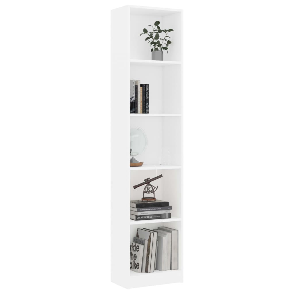 Libreria a 5 Ripiani Bianca 40x24x175 cm in Legno Multistrato