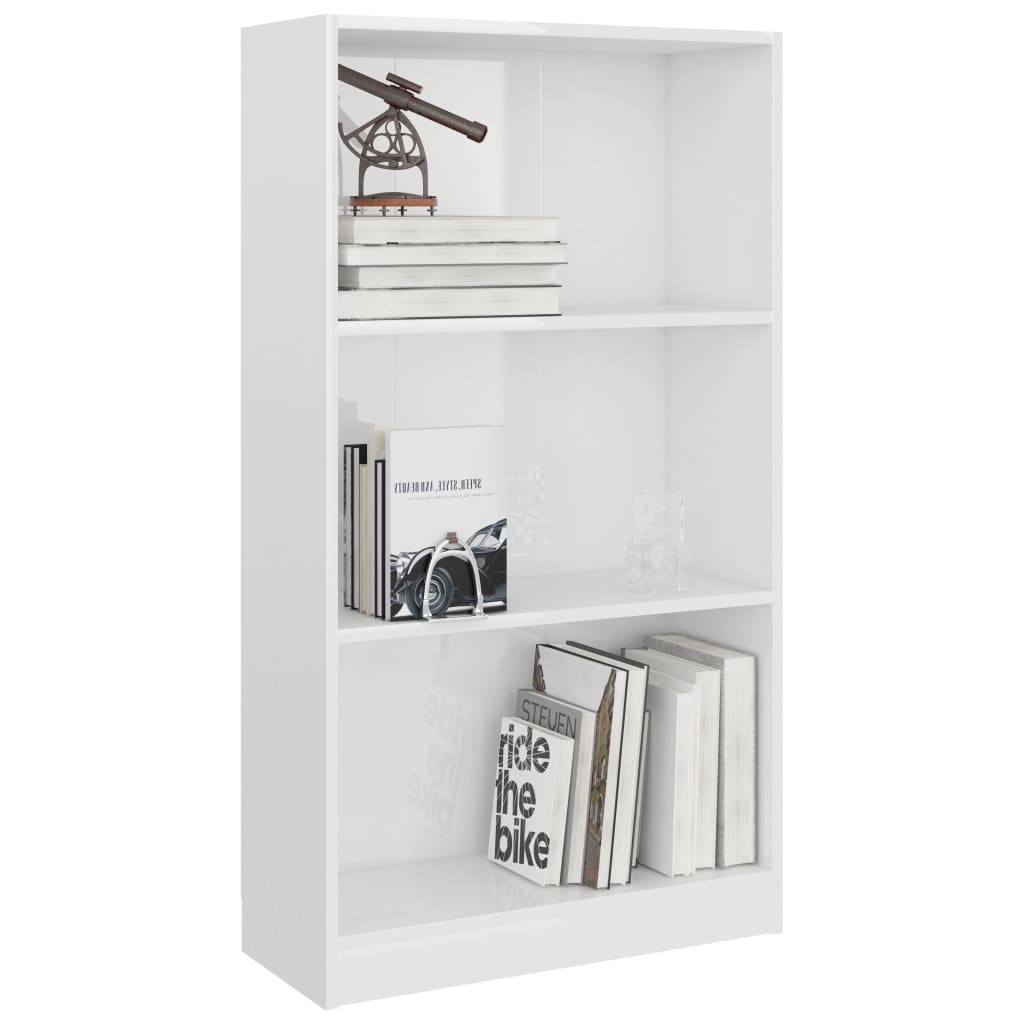 Libreria a 3 Ripiani Bianco Lucido 60x24x109 cm in Multistrato