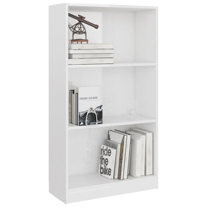 Libreria a 3 Ripiani Bianco Lucido 60x24x109 cm in Multistrato
