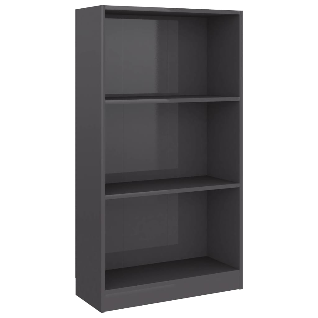 Libreria 3 Ripiani Grigio Lucido 60x24x109 cm Legno Multistrato