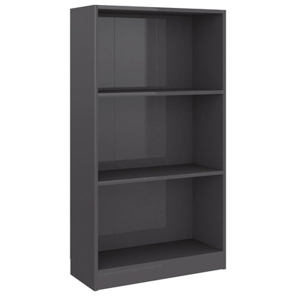 Libreria 3 Ripiani Grigio Lucido 60x24x109 cm Legno Multistrato