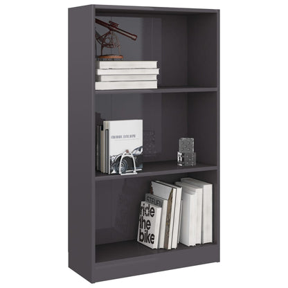 Libreria 3 Ripiani Grigio Lucido 60x24x109 cm Legno Multistrato