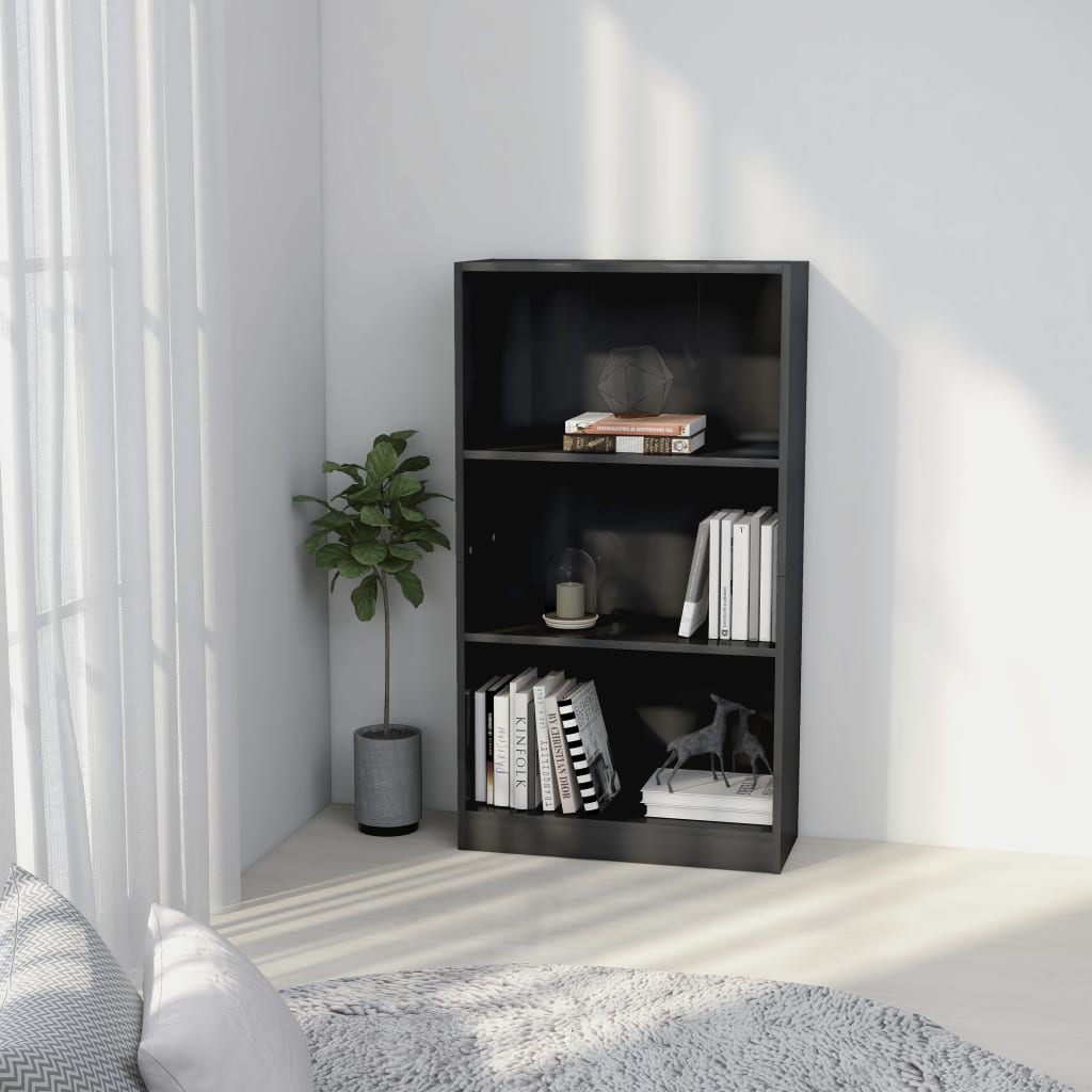 Libreria 3 Ripiani Grigio Lucido 60x24x109 cm Legno Multistrato