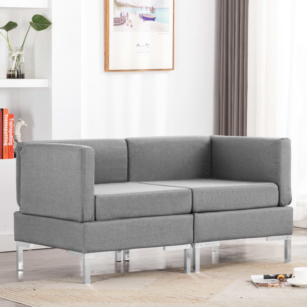 Divani Angolari Modulari 2 pz Cuscini in Tessuto Grigio Chiaro