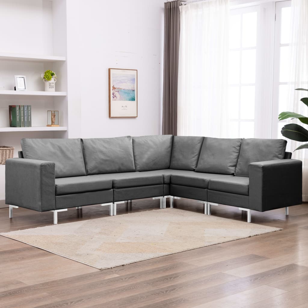 Set Divano 5 pz in Tessuto Grigio Scuro