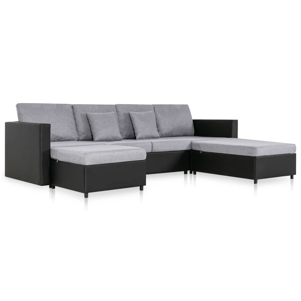 Divano Letto a 4 Posti in Similpelle Nero