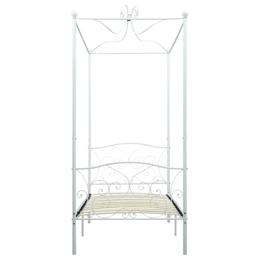 Letto a Baldacchino Bianco in Metallo 90x200 cm
