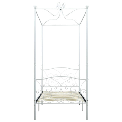 Letto a Baldacchino Bianco in Metallo 90x200 cm