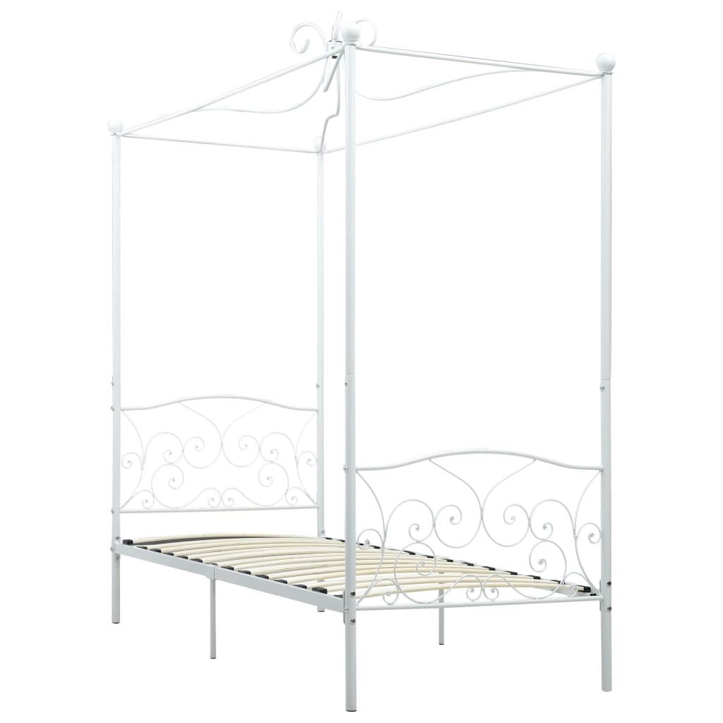 Letto a Baldacchino Bianco in Metallo 100x200 cm