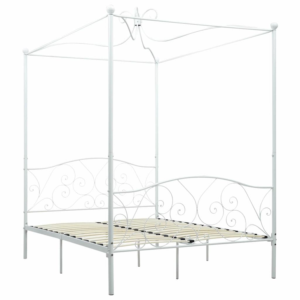 Letto a Baldacchino Bianco in Metallo 140x200 cm