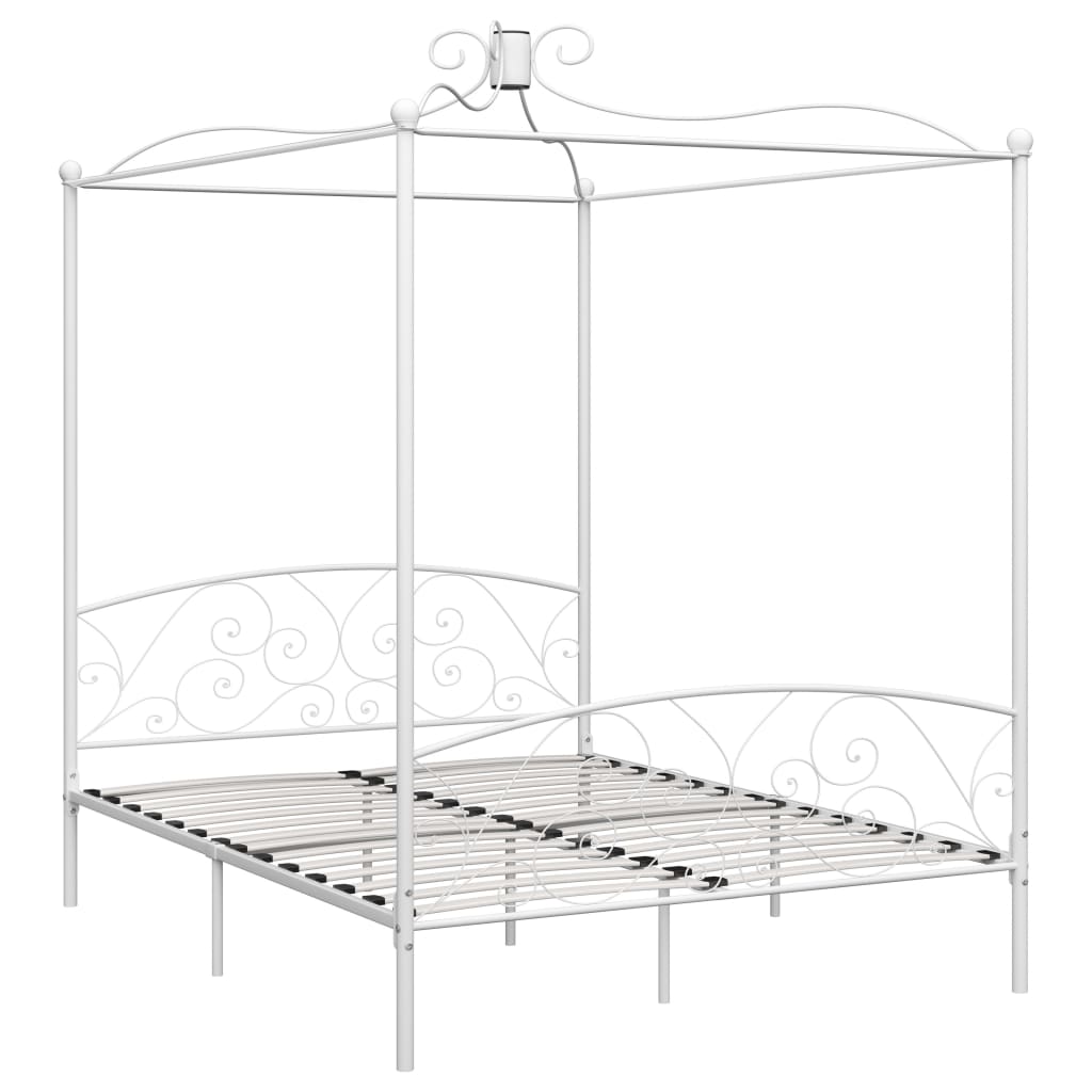 Letto a Baldacchino Bianco in Metallo 160x200 cm