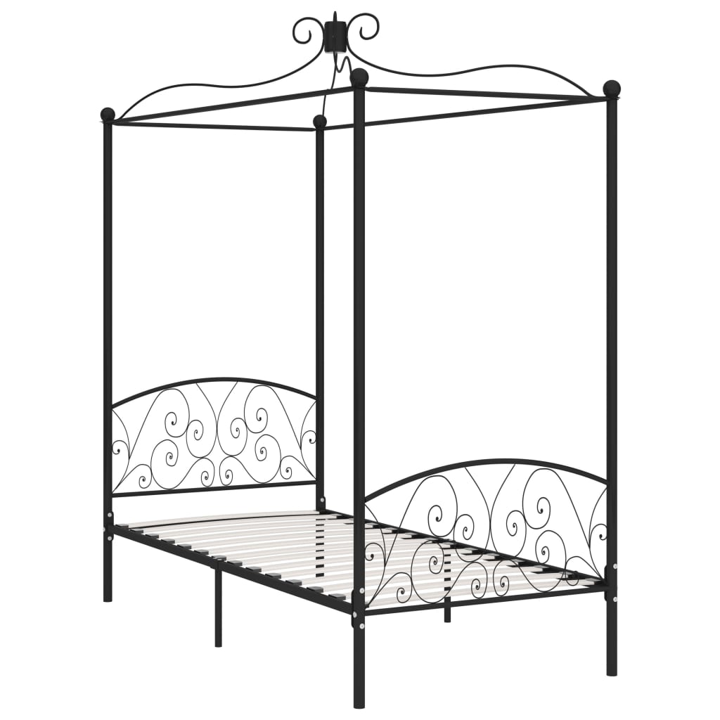 Letto a Baldacchino Nero in Metallo 100x200 cm