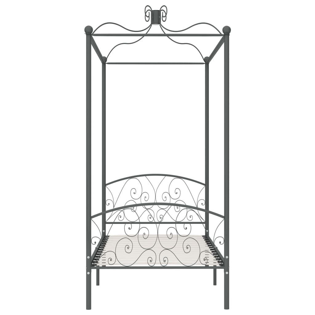 Letto a Baldacchino Grigio in Metallo 90x200 cm
