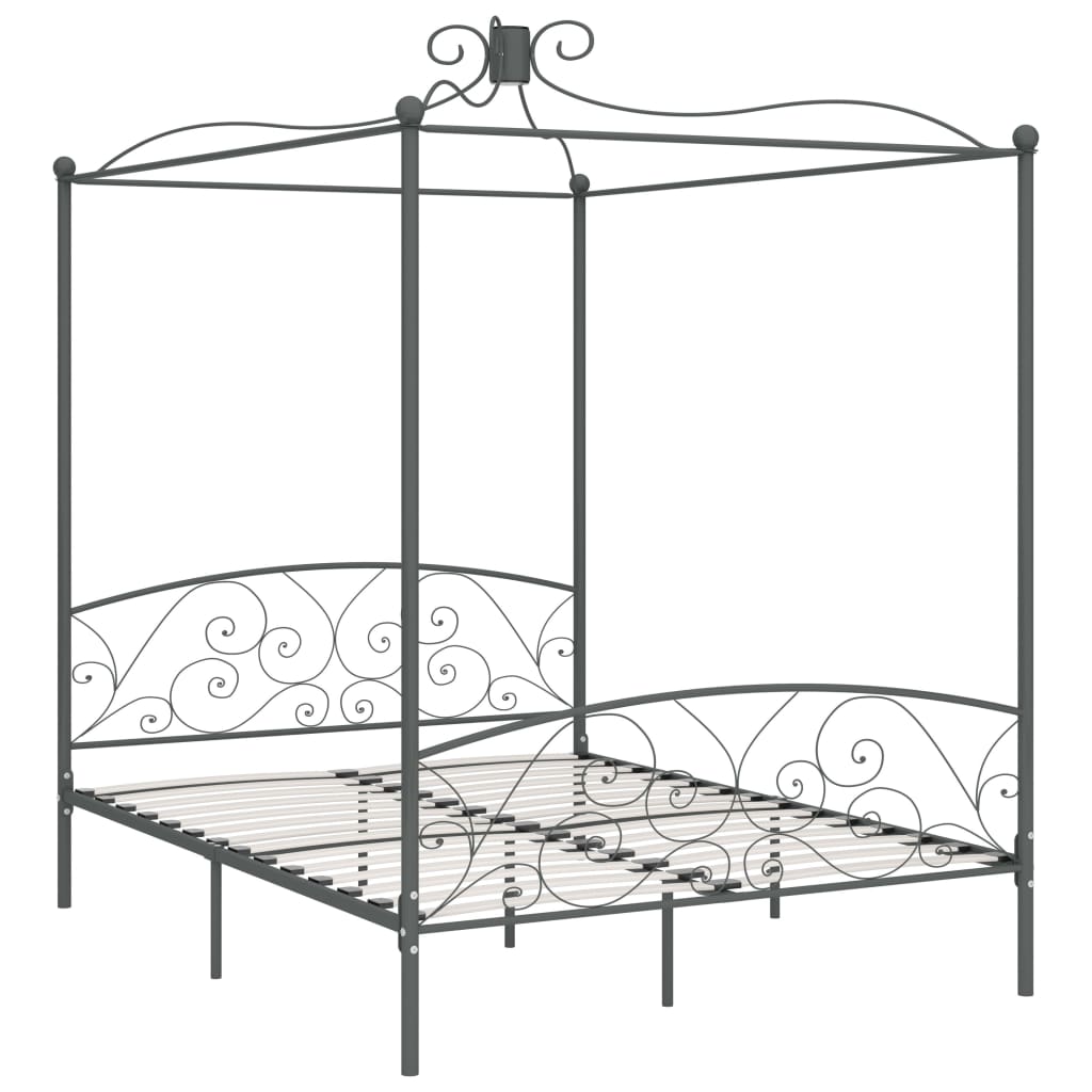 Letto a Baldacchino Grigio in Metallo 160x200 cm