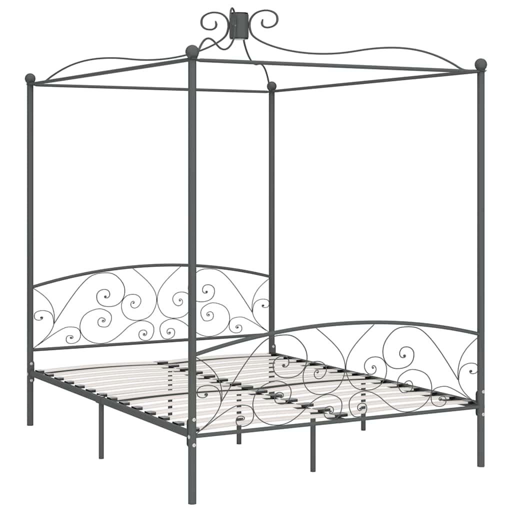 Letto a Baldacchino Grigio in Metallo 180x200 cm