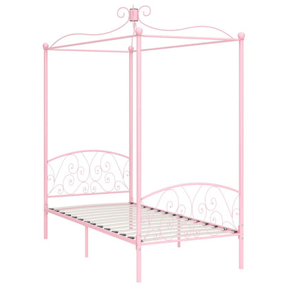 Letto a Baldacchino Rosa in Metallo 90x200 cm