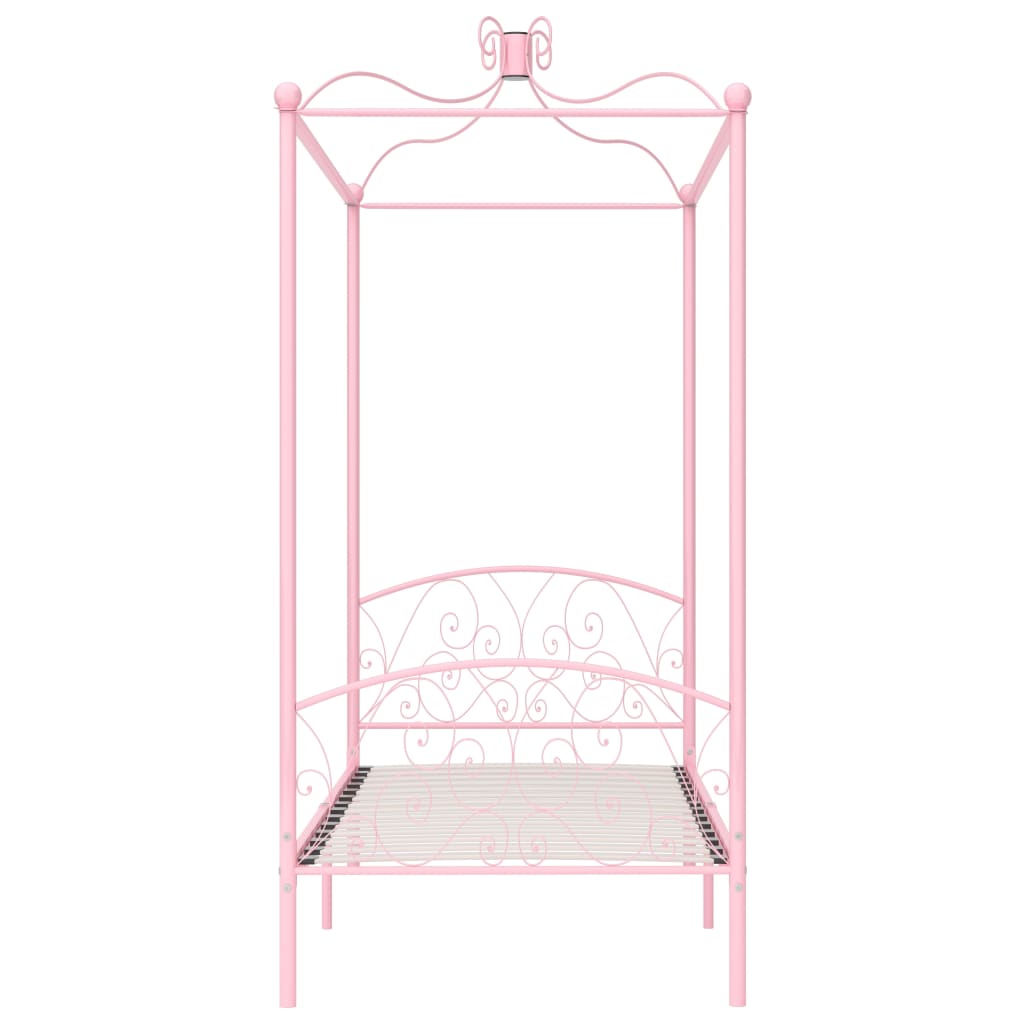 Letto a Baldacchino Rosa in Metallo 90x200 cm