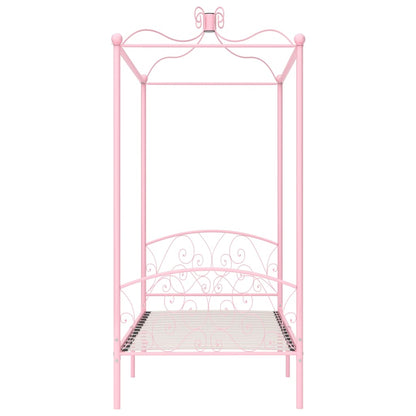 Letto a Baldacchino Rosa in Metallo 90x200 cm