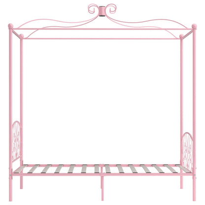 Letto a Baldacchino Rosa in Metallo 90x200 cm