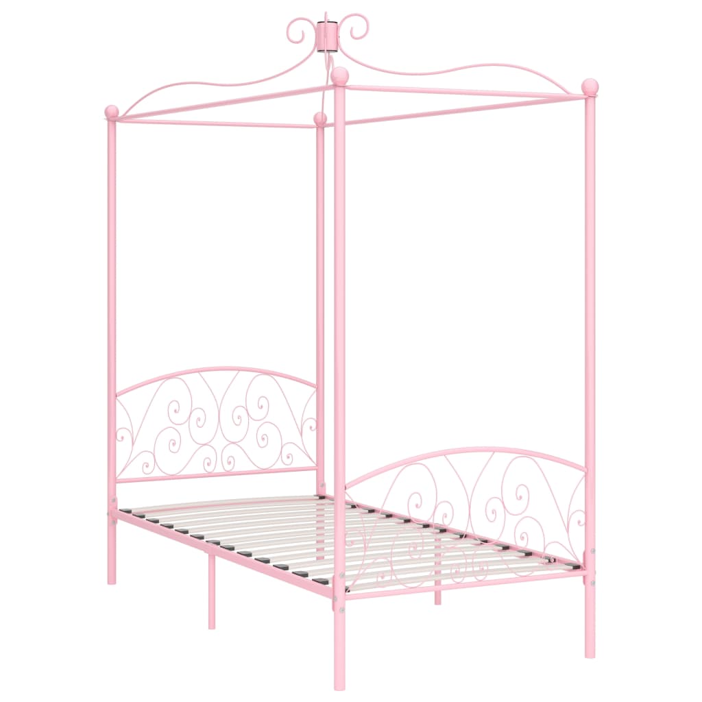 Letto a Baldacchino Rosa in Metallo 100x200 cm