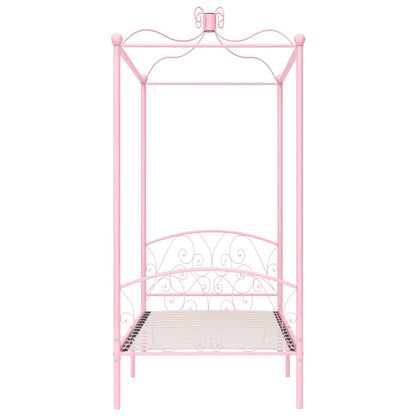 Letto a Baldacchino Rosa in Metallo 100x200 cm
