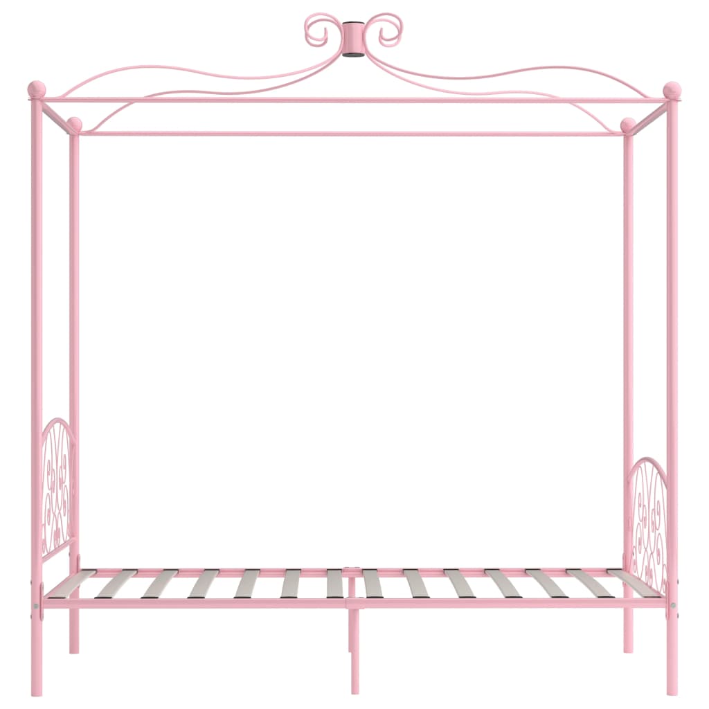 Letto a Baldacchino Rosa in Metallo 100x200 cm