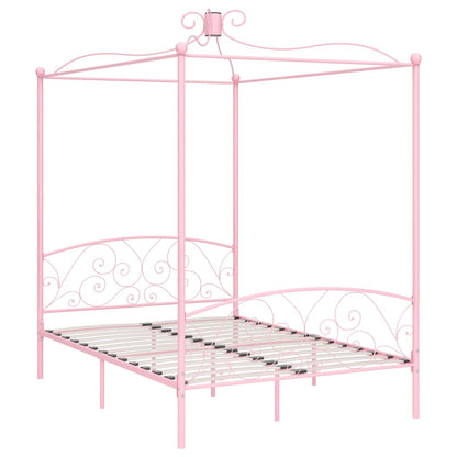 Letto a Baldacchino Rosa in Metallo 120x200 cm