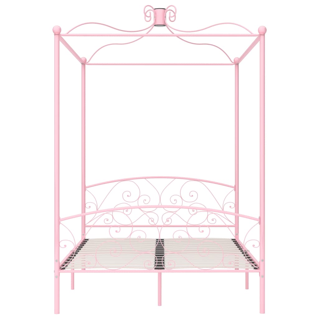 Letto a Baldacchino Rosa in Metallo 120x200 cm