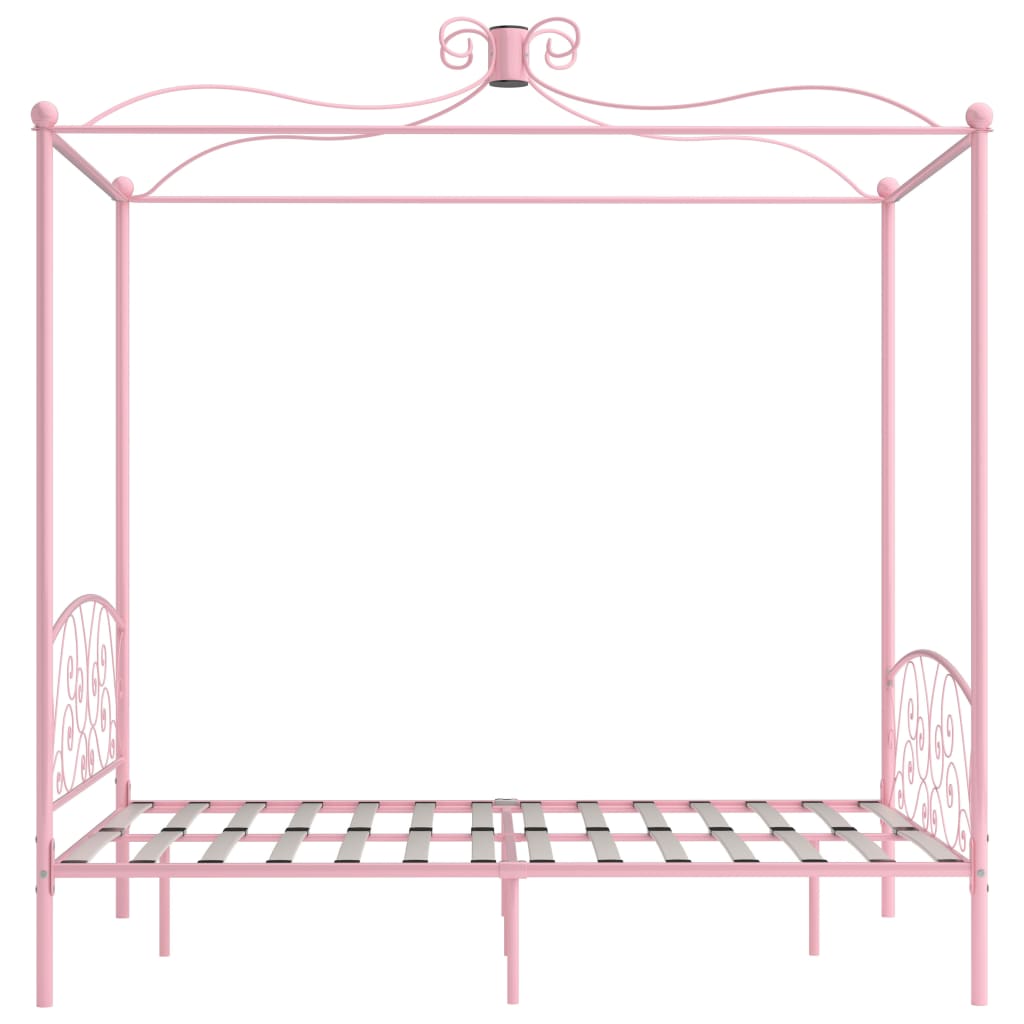 Letto a Baldacchino Rosa in Metallo 120x200 cm