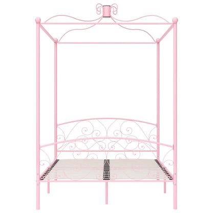 Letto a Baldacchino Rosa in Metallo 140x200 cm