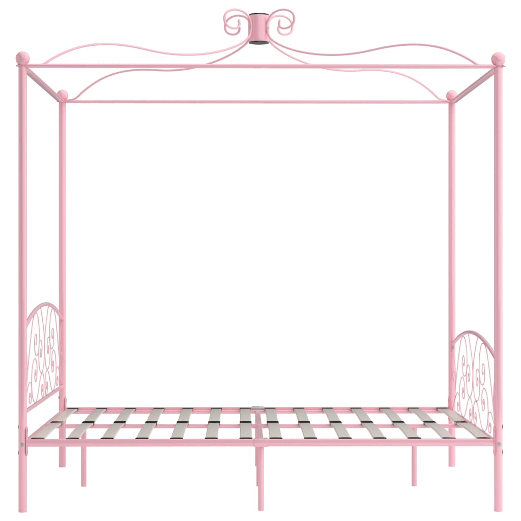 Letto a Baldacchino Rosa in Metallo 140x200 cm