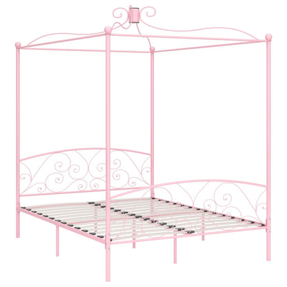 Letto a Baldacchino Rosa in Metallo 160x200 cm