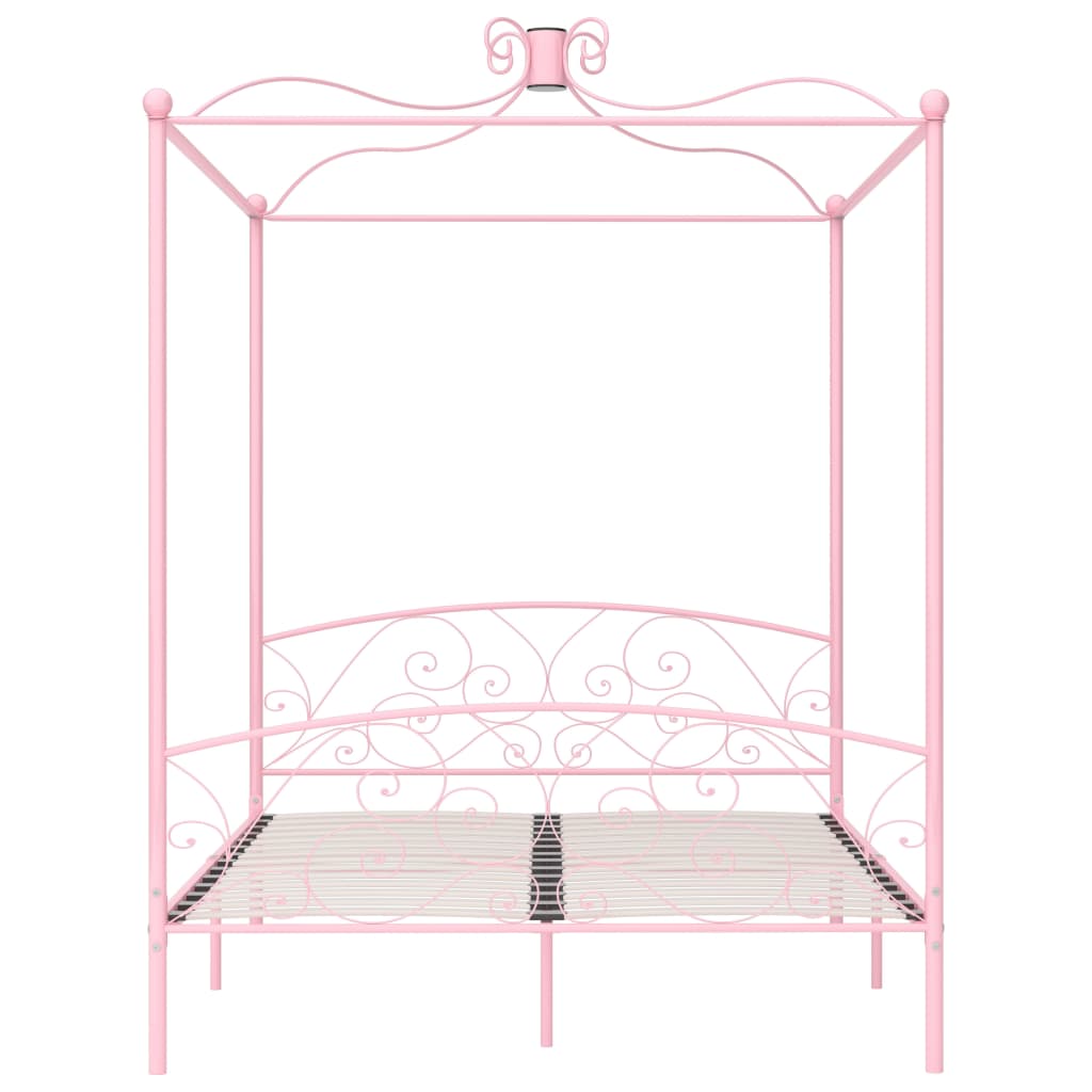 Letto a Baldacchino Rosa in Metallo 160x200 cm