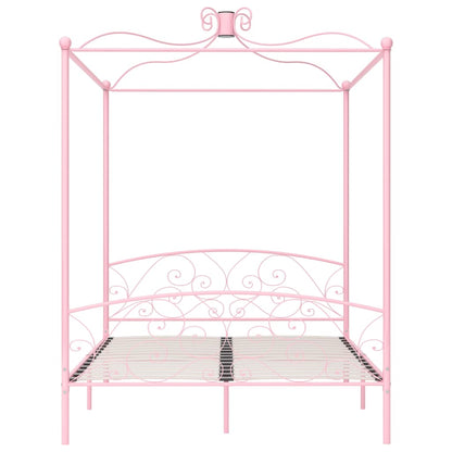 Letto a Baldacchino Rosa in Metallo 160x200 cm