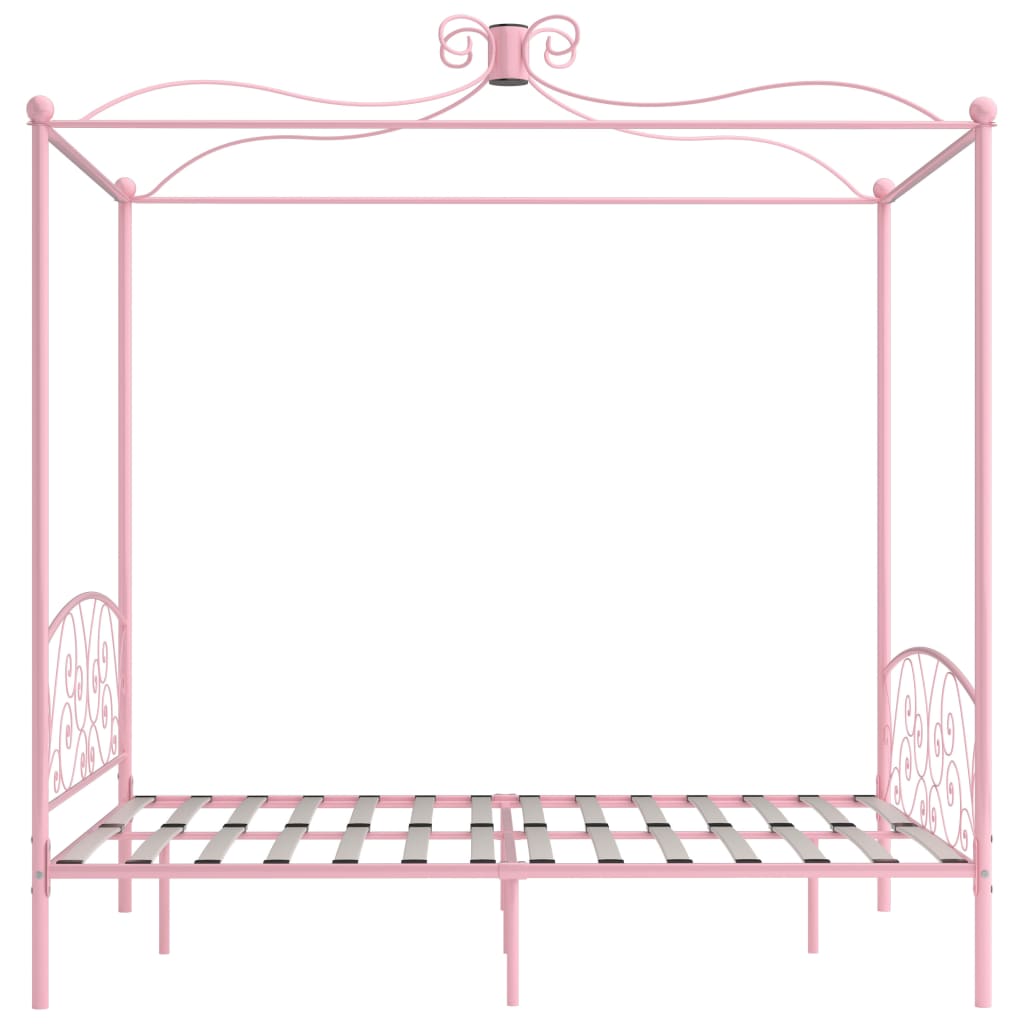 Letto a Baldacchino Rosa in Metallo 160x200 cm