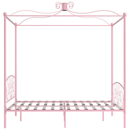 Letto a Baldacchino Rosa in Metallo 160x200 cm