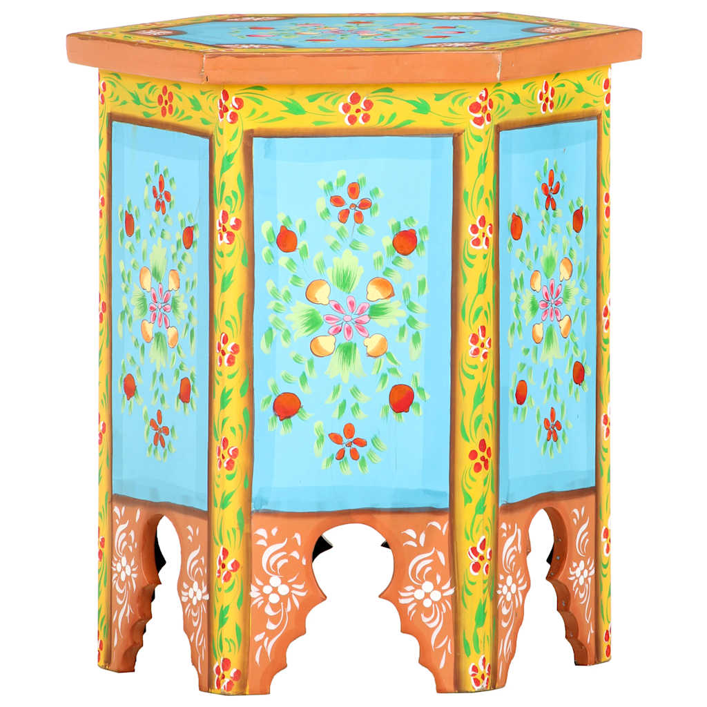 Tavolino Dipinto a Mano Multicolore 38x33x42 cm Massello Mango