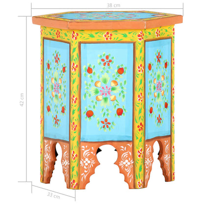 Tavolino Dipinto a Mano Multicolore 38x33x42 cm Massello Mango
