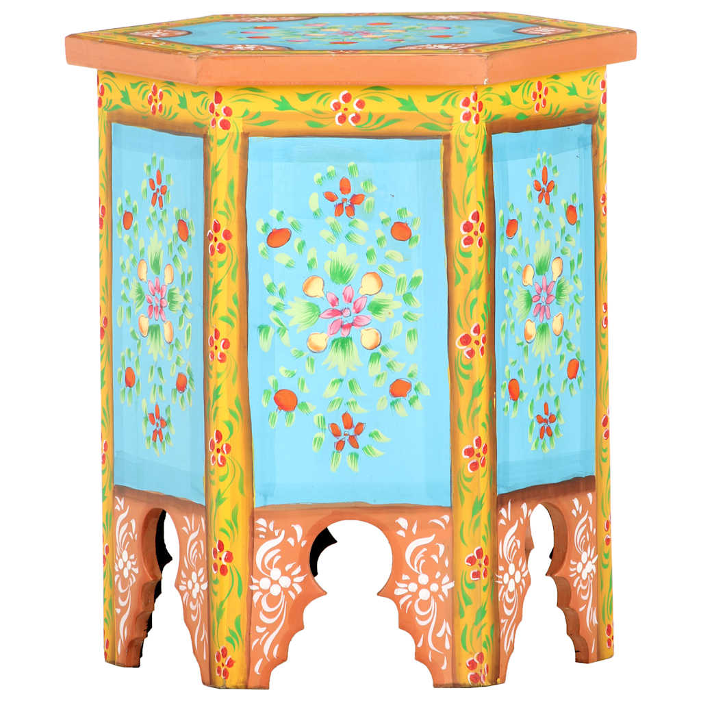 Tavolino Dipinto a Mano Multicolore 38x33x42 cm Massello Mango