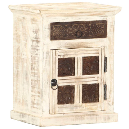 Comodino Bianco 40x30x50 cm in Legno Massello di Mango