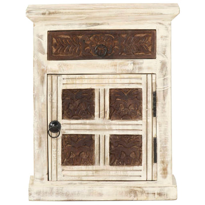 Comodino Bianco 40x30x50 cm in Legno Massello di Mango