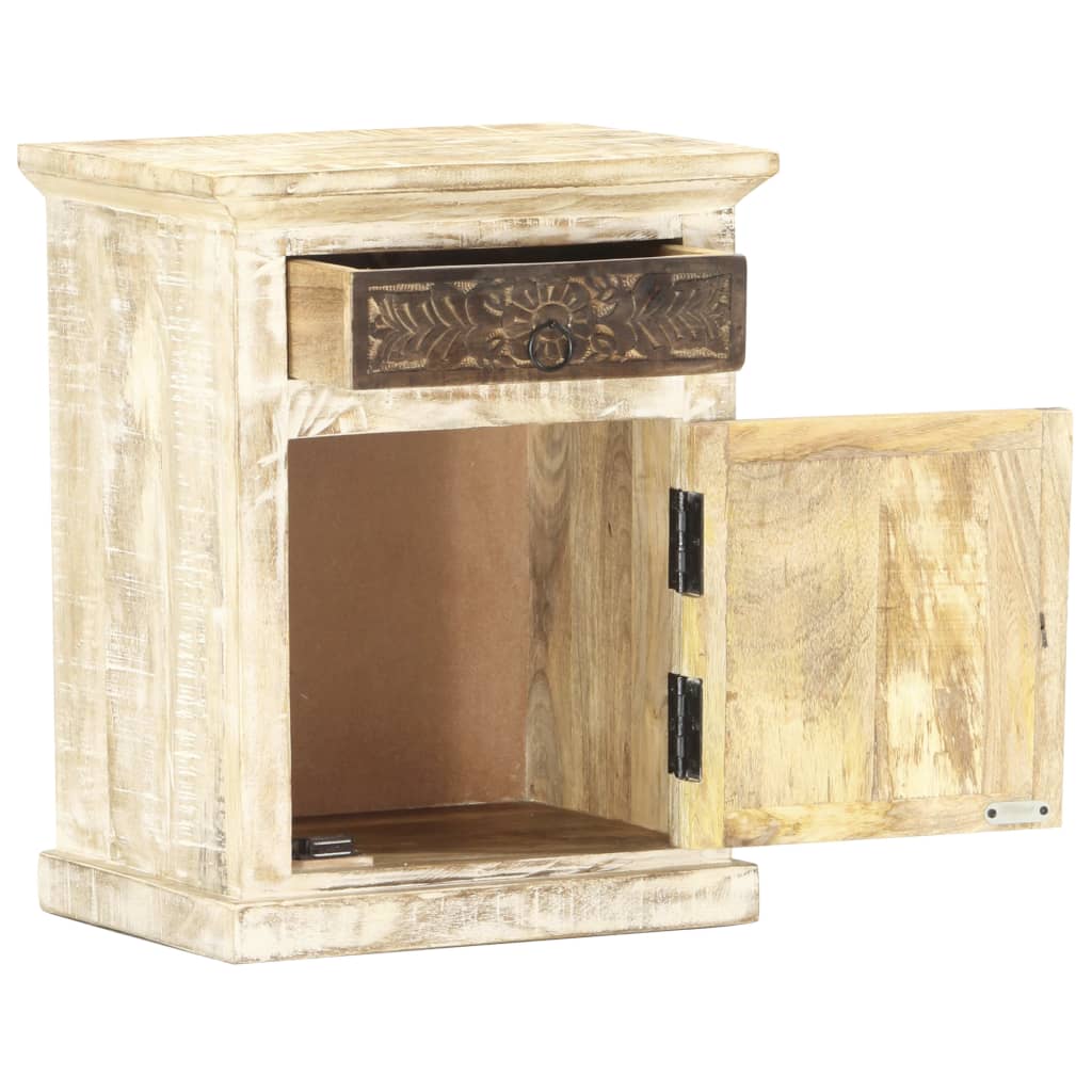 Comodino Bianco 40x30x50 cm in Legno Massello di Mango