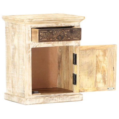 Comodino Bianco 40x30x50 cm in Legno Massello di Mango
