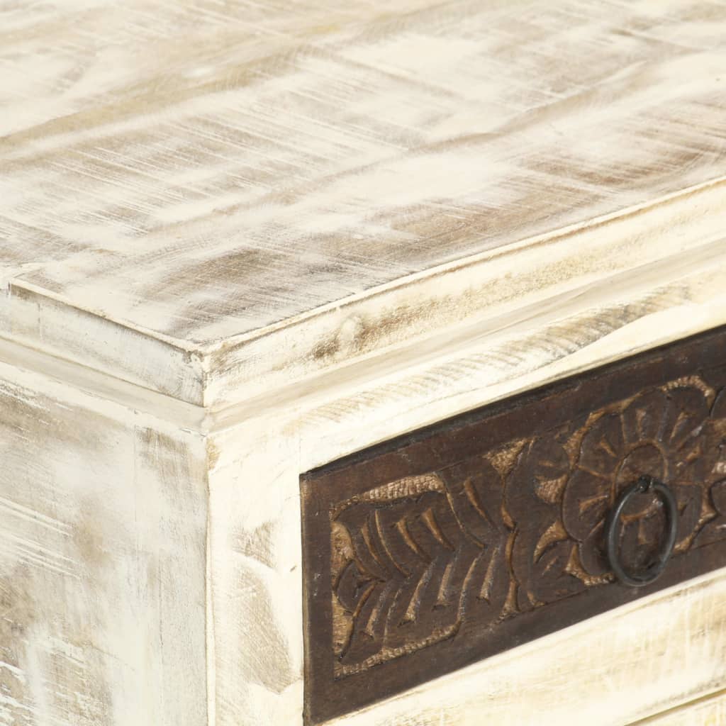 Comodino Bianco 40x30x50 cm in Legno Massello di Mango