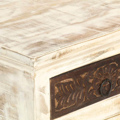 Comodino Bianco 40x30x50 cm in Legno Massello di Mango