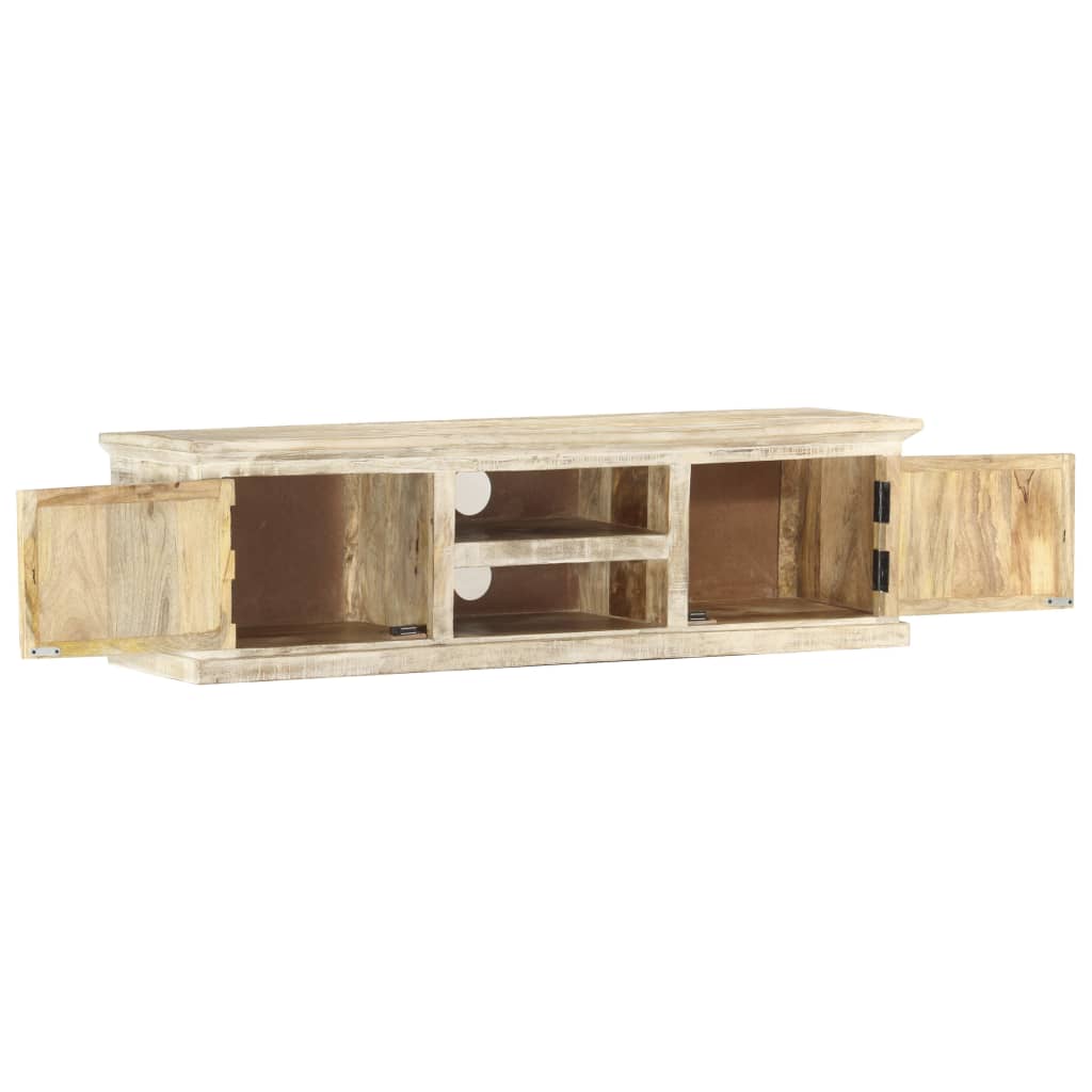 Mobile Porta TV Bianco 130x30x36 cm in Legno Massello di Mango